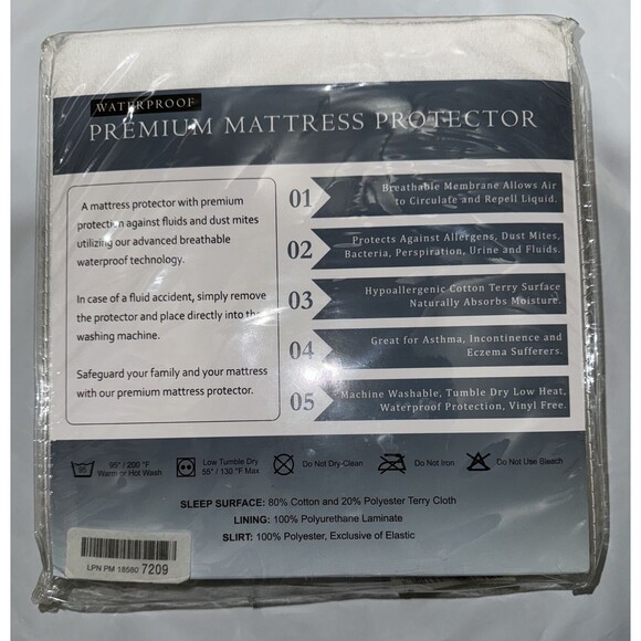 Waterproof Premium Mattress Protector Breathable Twin Hypoallergenic Terry Surf - Picture 2 of 2